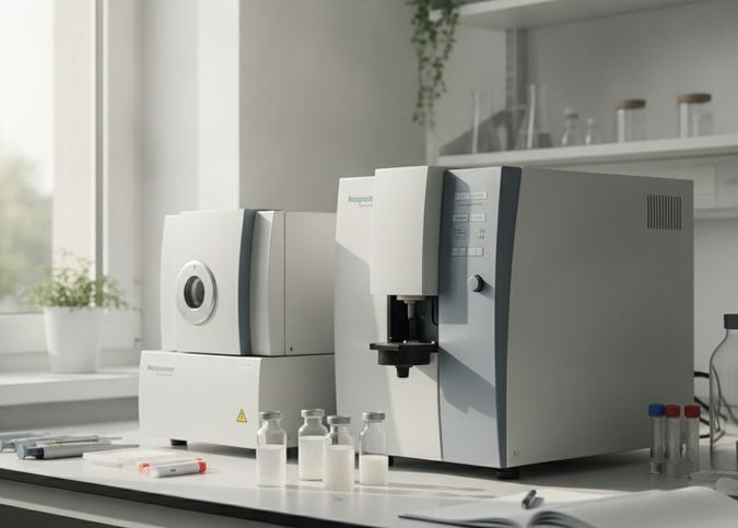 Equipamentos de análise de nanopartículas por DLS e difração a laser em bancada de laboratório de pesquisa