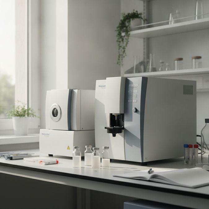 Equipamentos de análise de nanopartículas por DLS e difração a laser em bancada de laboratório de pesquisa