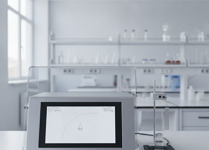 Equipamento de medição de tensão superficial com análise de gota pendente em laboratório analítico de controle de qualidade