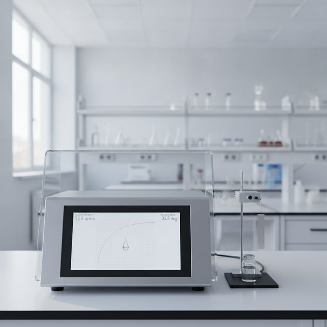 Equipamento de medição de tensão superficial com análise de gota pendente em laboratório analítico de controle de qualidade